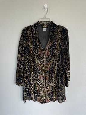 Bob Mackie Silk Blend Art to Wear Tunic Button Down Blouse Size Large